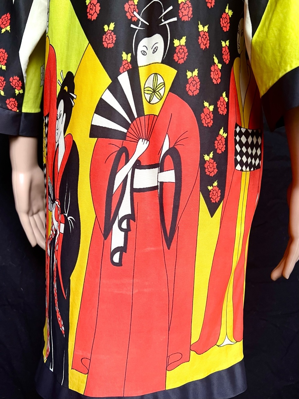 Vintage 1960's Japanese Geisha Novelty Print Pop Art Geometric Kimono Jacket - Picture 9 of 12